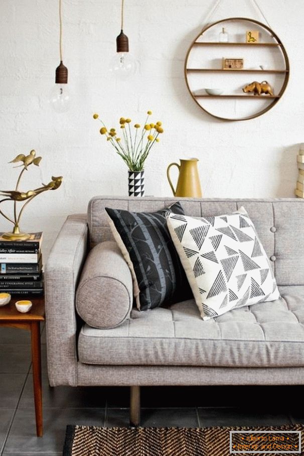 A beautiful shelf over the sofa in the living room