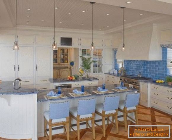Beautiful interior in blue tones - kitchen photo