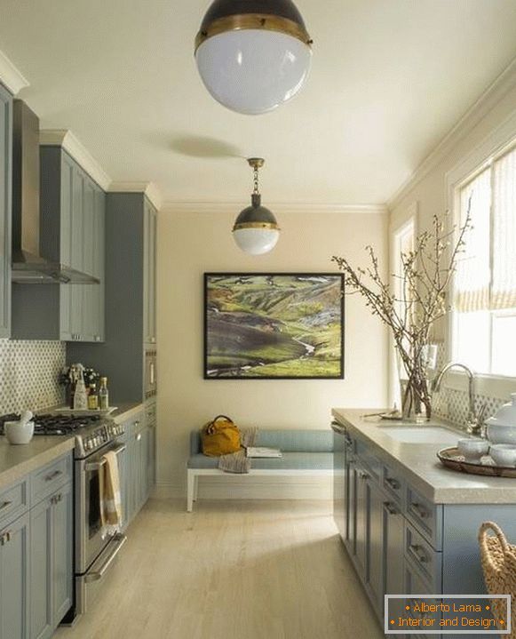 Gray blue kitchen in the interior photo