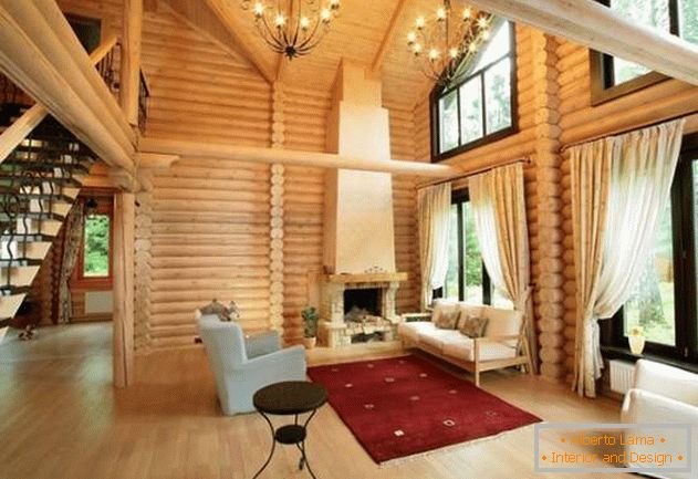 Interior design of a wooden country house from logs