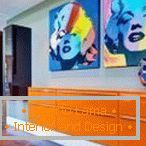 Orange chest of drawers in a gray interior