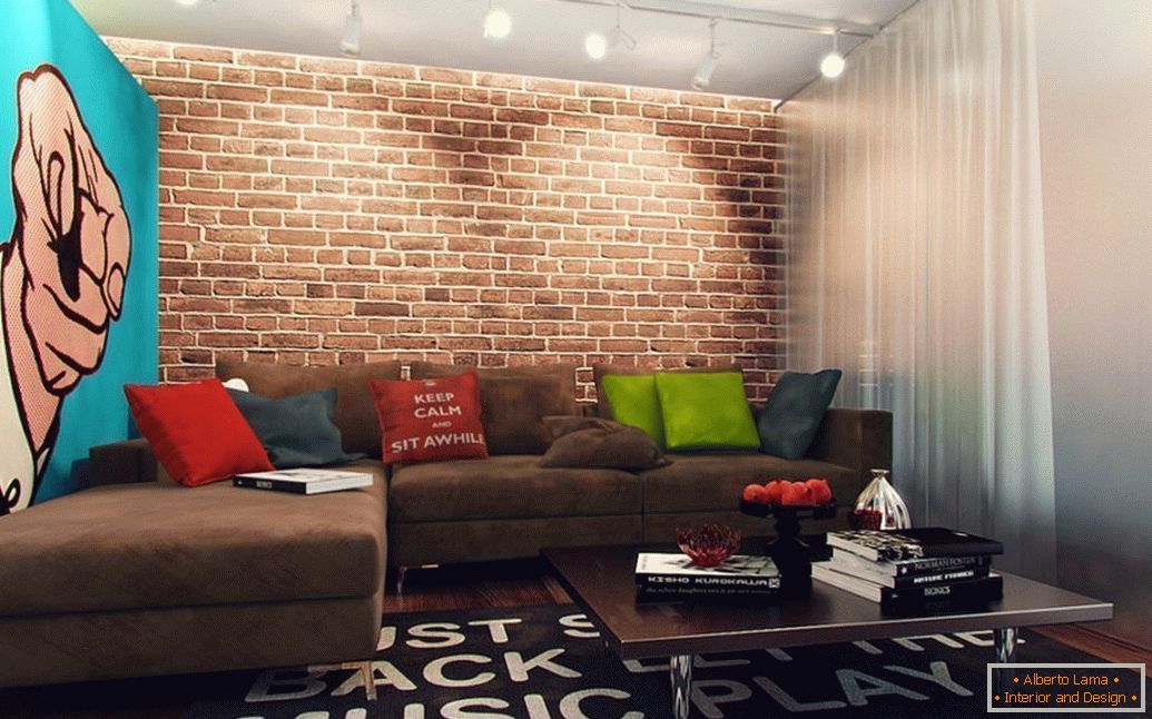 Brick wall in the interior in the style of pop art