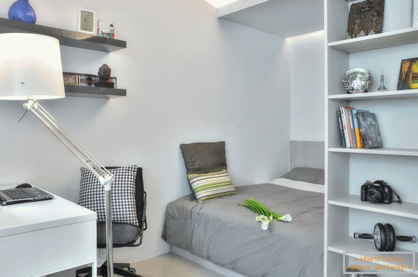 Bedroom and study in studio apartment
