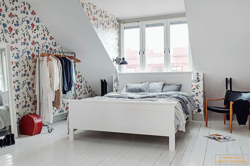 Interior of a bedroom in a Scandinavian style