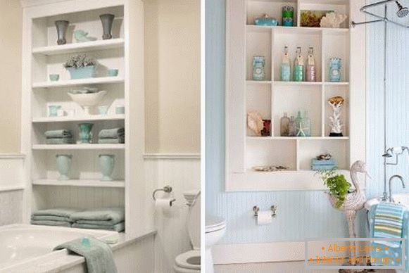 Built-in shelves in bathroom design