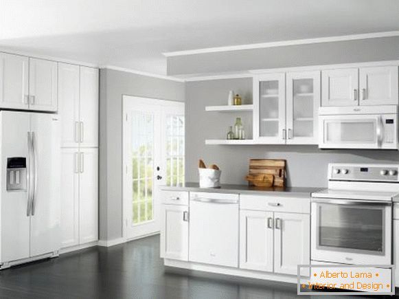 White built-in wardrobes in the kitchen