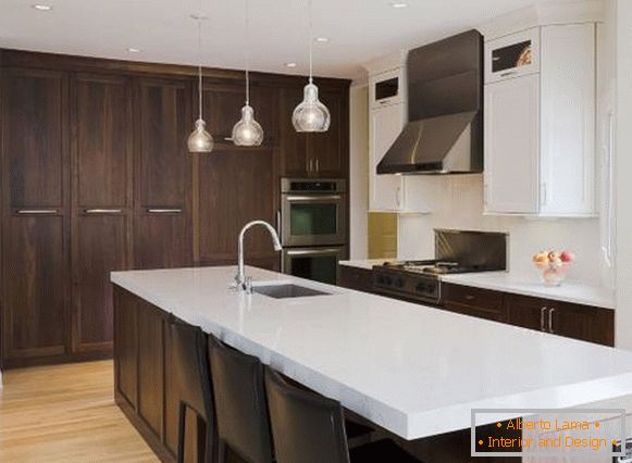 High built-in wardrobes in the interior of the kitchen of a private house