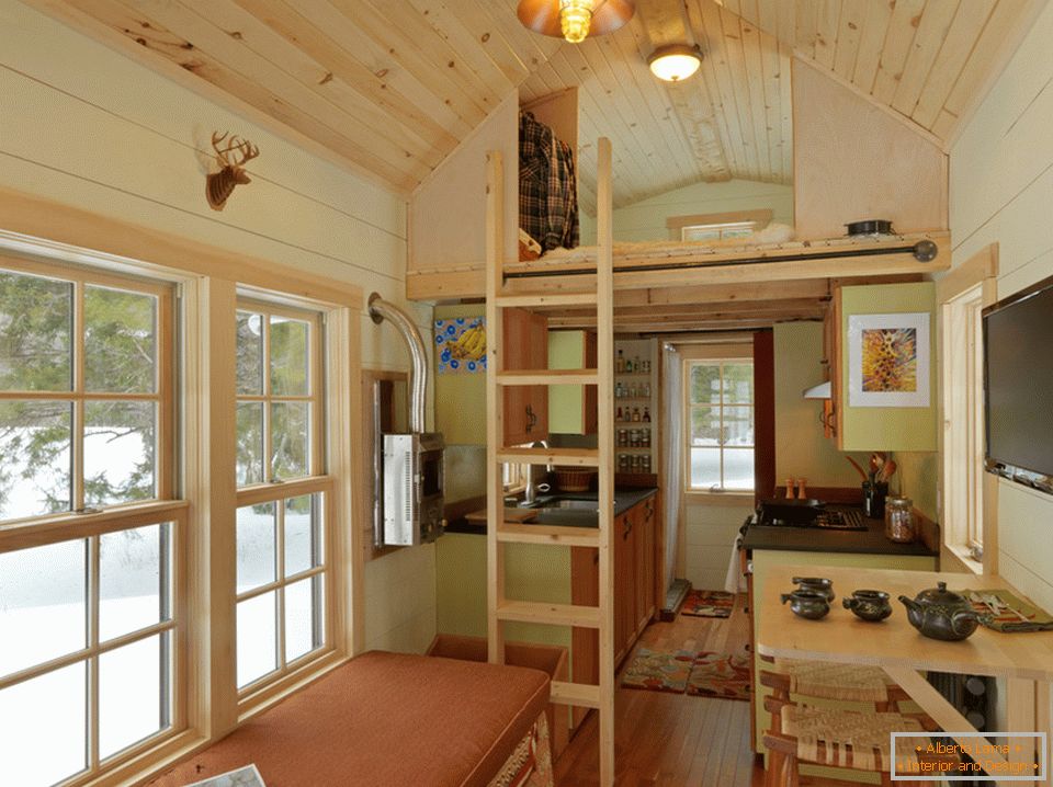 Interior of a small two-level cottage