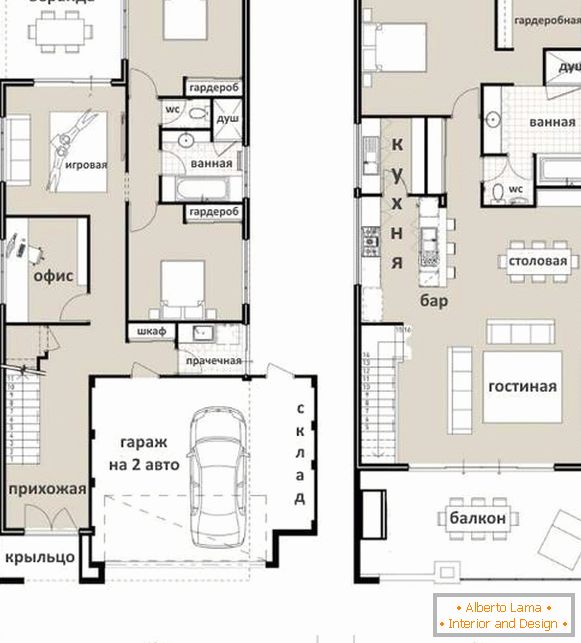 Variants of second floors in a private house - a project with a living room kitchen and one bedroom