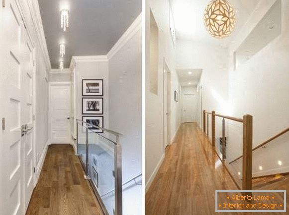 Modern ideas of finishing the corridor in the design of the second floor in a private house