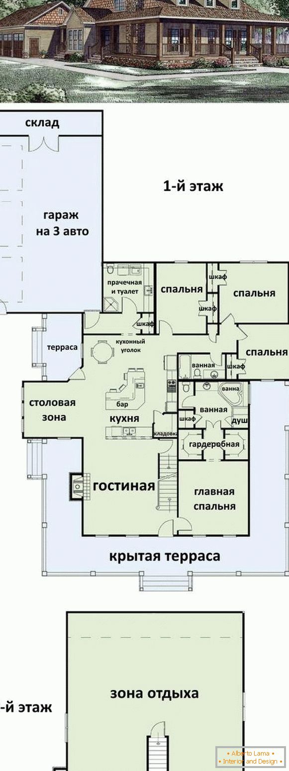 Layout and photos of the second floor in a private house