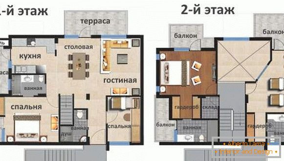 Superstructure of the second floor in a private house - layout plan with balconies