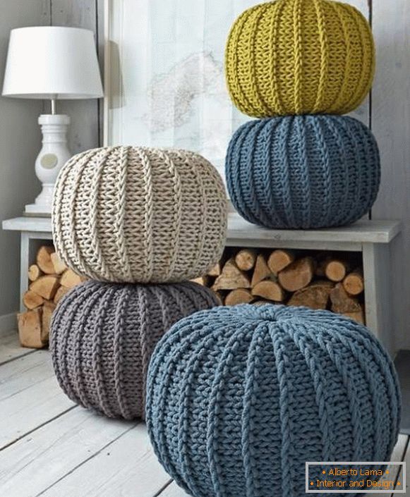Warm knitted ottomans