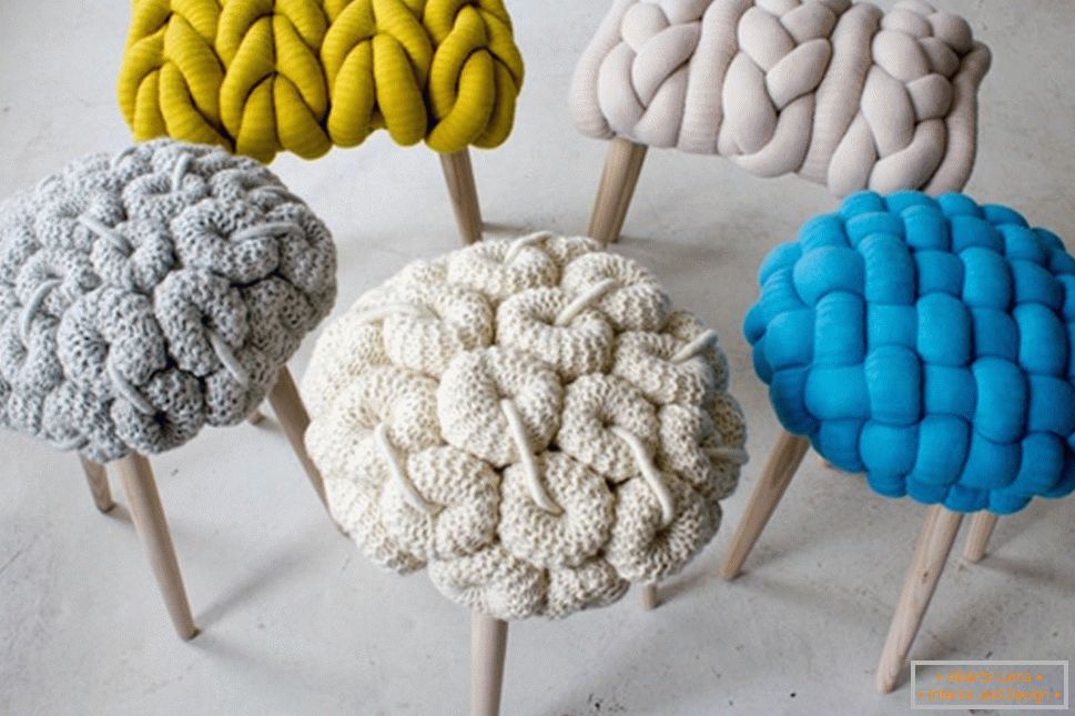 Chairs with crocheted seats