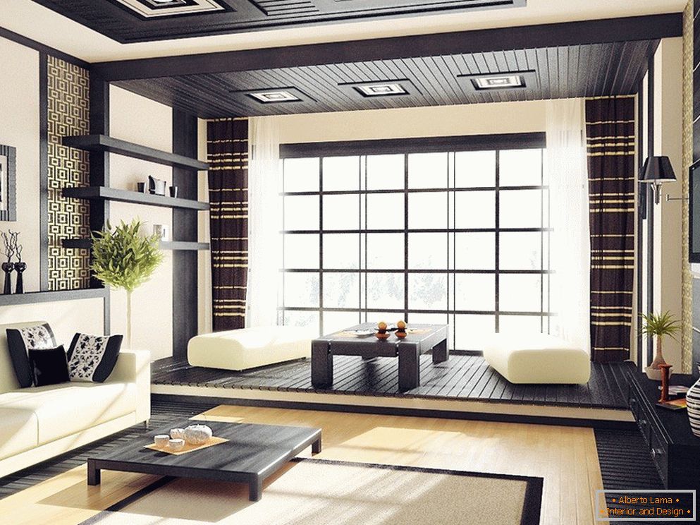 Living room in black and beige tones