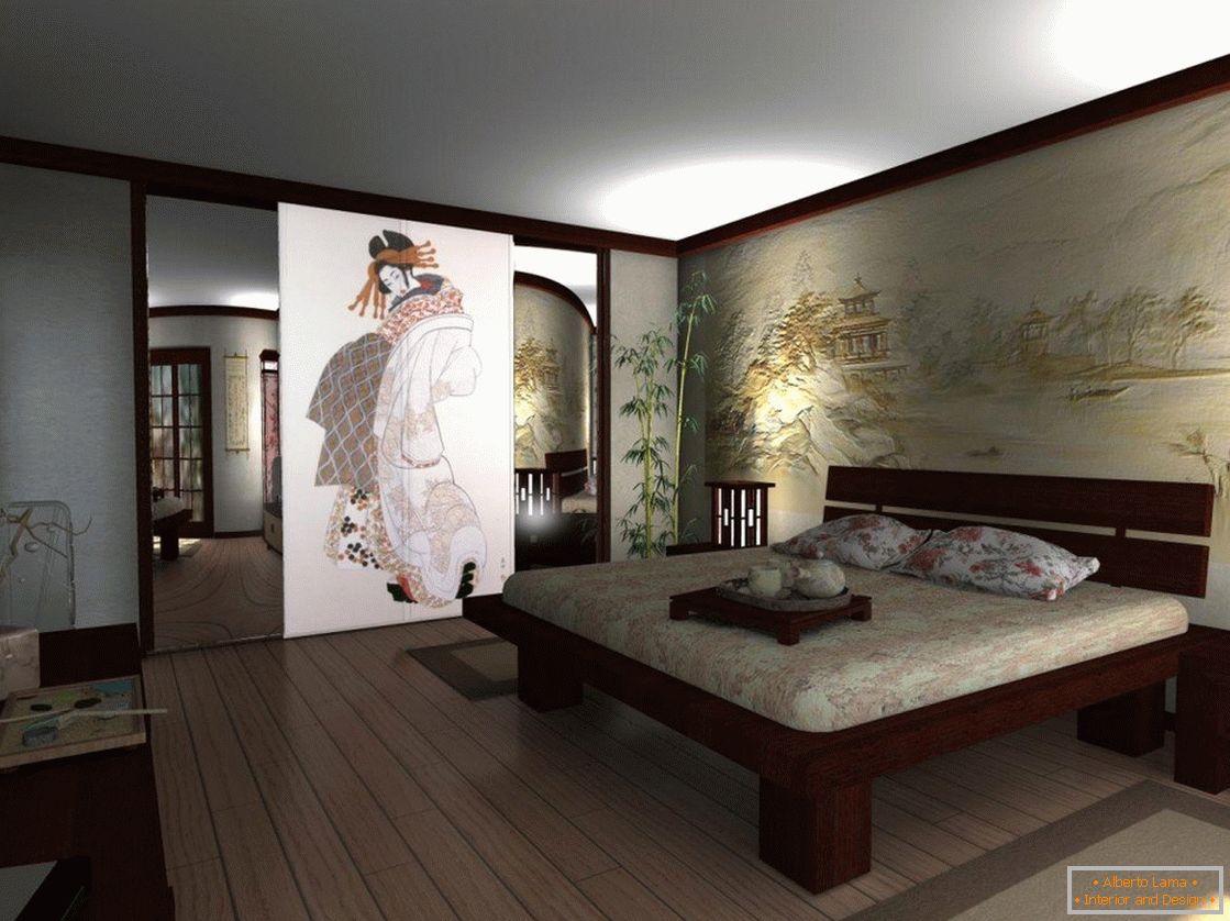 Stylize the bedroom under the Japanese style