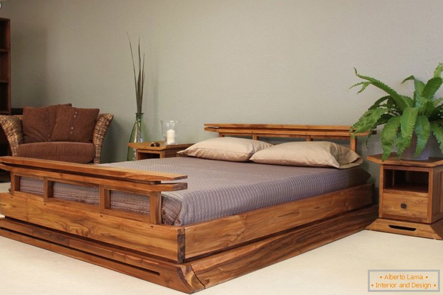 Bed and bedside tables made of wood