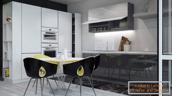 Glossy kitchen with dining area