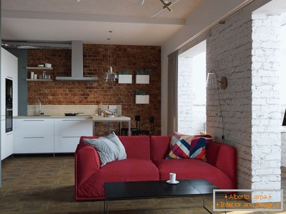 Brickwork in the interior of a small apartment