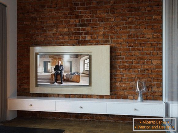 TV on a brick wall