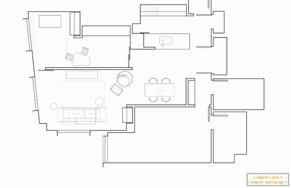 Layout of an open-plan apartment