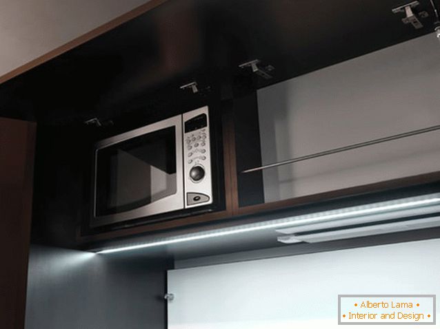 Built-in appliances in a compact kitchen set