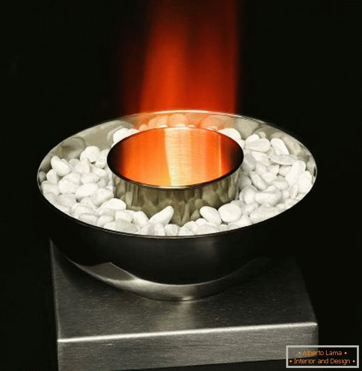 Table fireplace-olympic bowl, for living room in high-tech style.