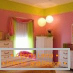 Bedroom in green and pink colors