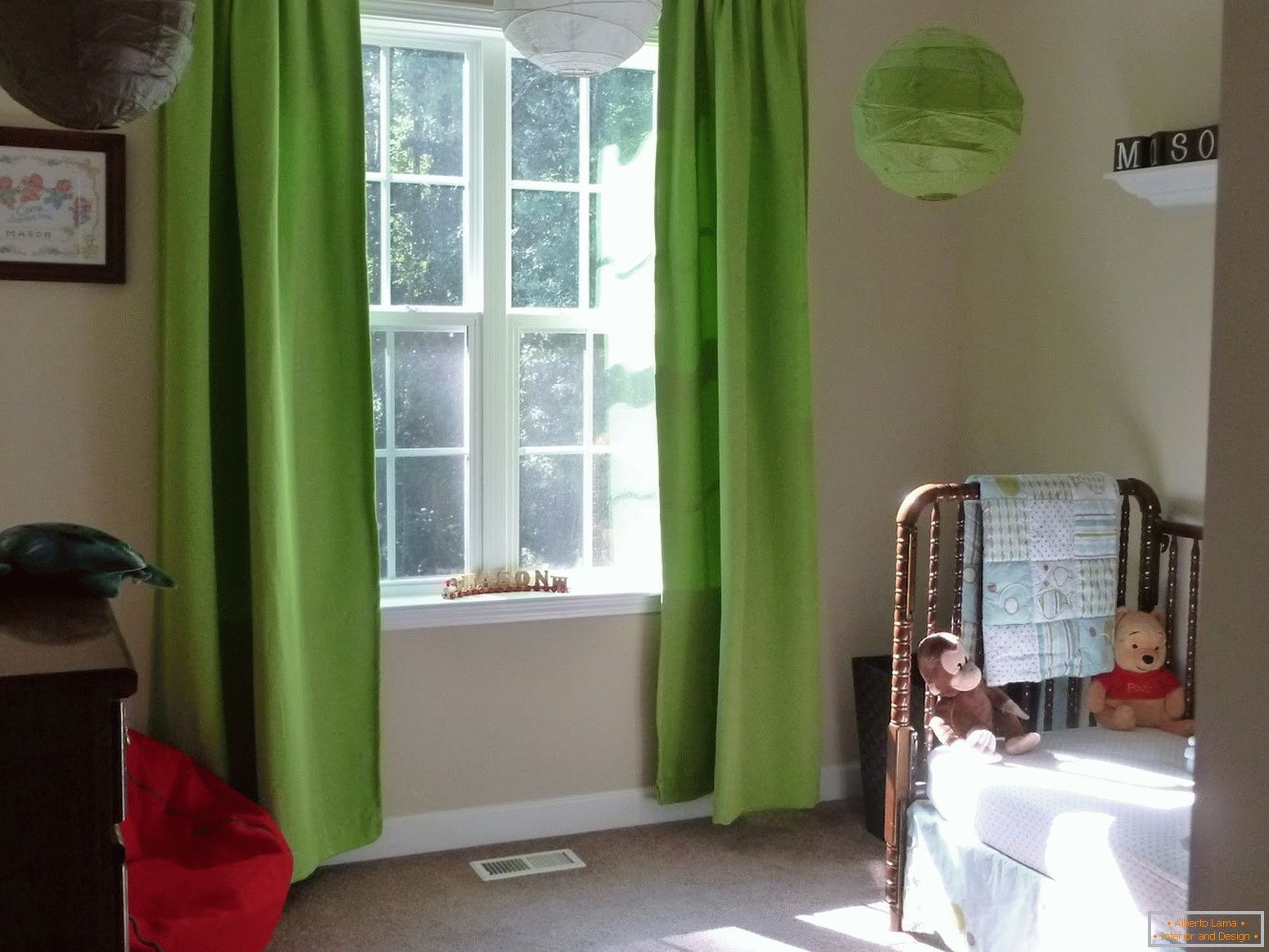 Green curtains in the nursery