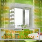 Yellow-green curtains in the kitchen