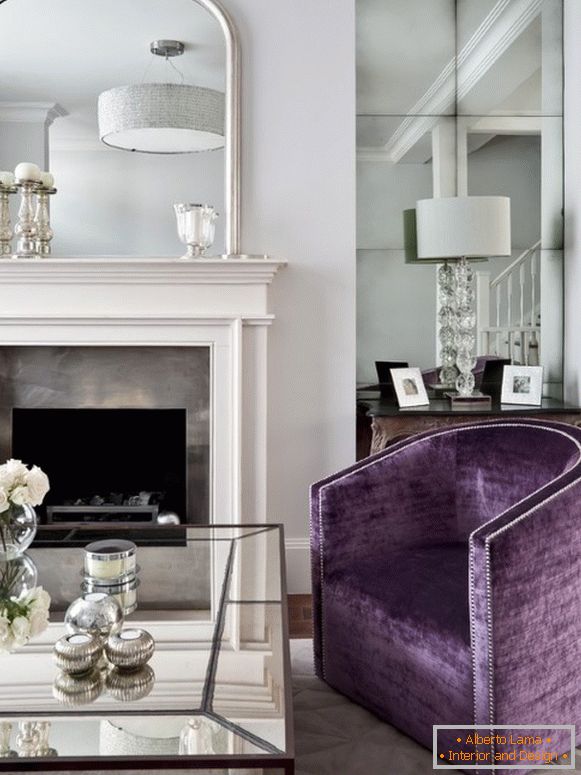 Glamorous living room with mirrored furniture