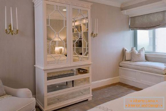 Cabinet with mirror doors and drawers for the bedroom