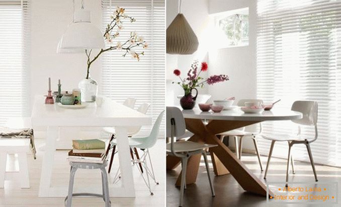 White horizontal blinds in the kitchen