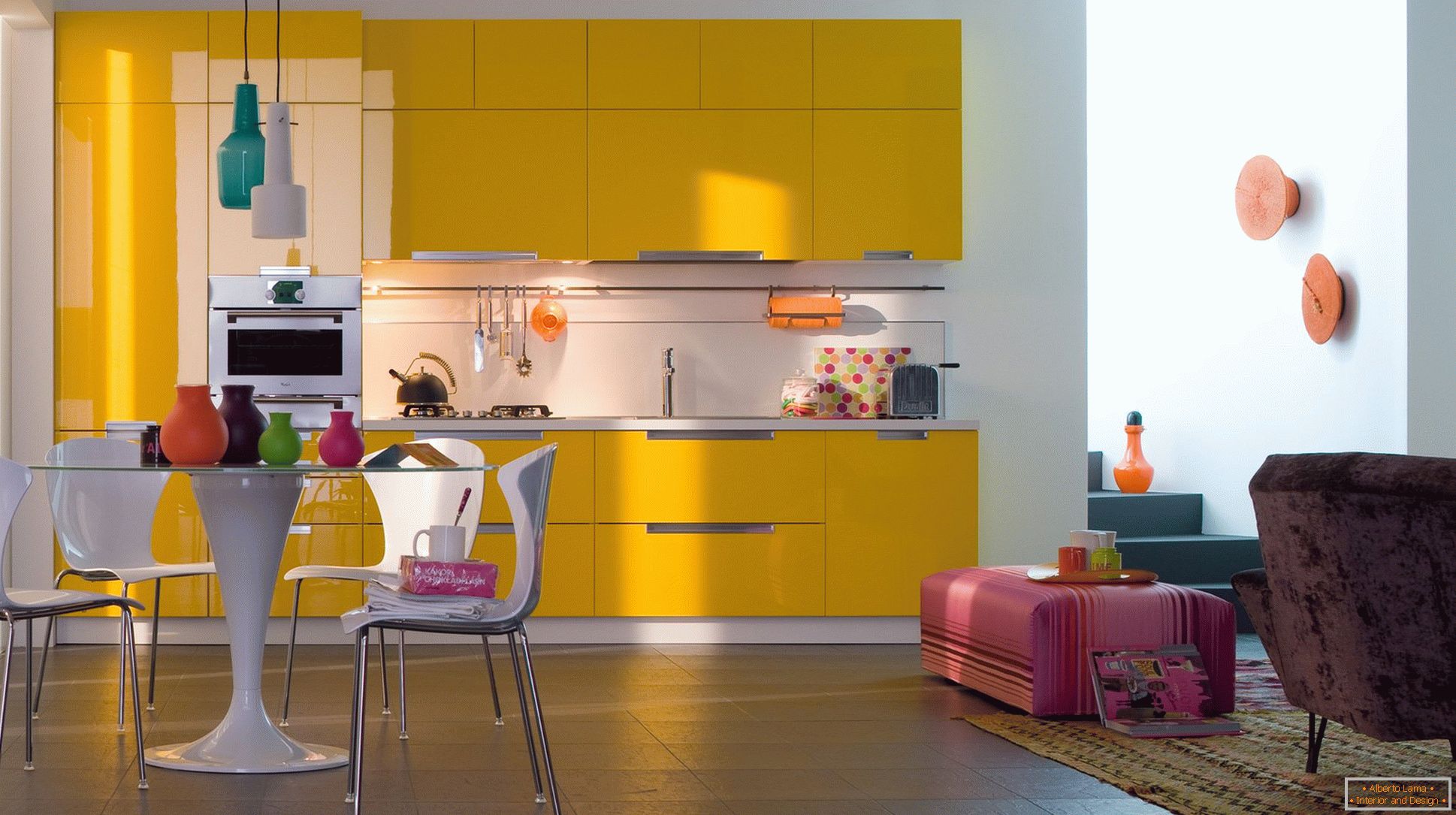 Yellow kitchen in the interior