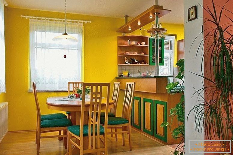 Yellow walls in the kitchen