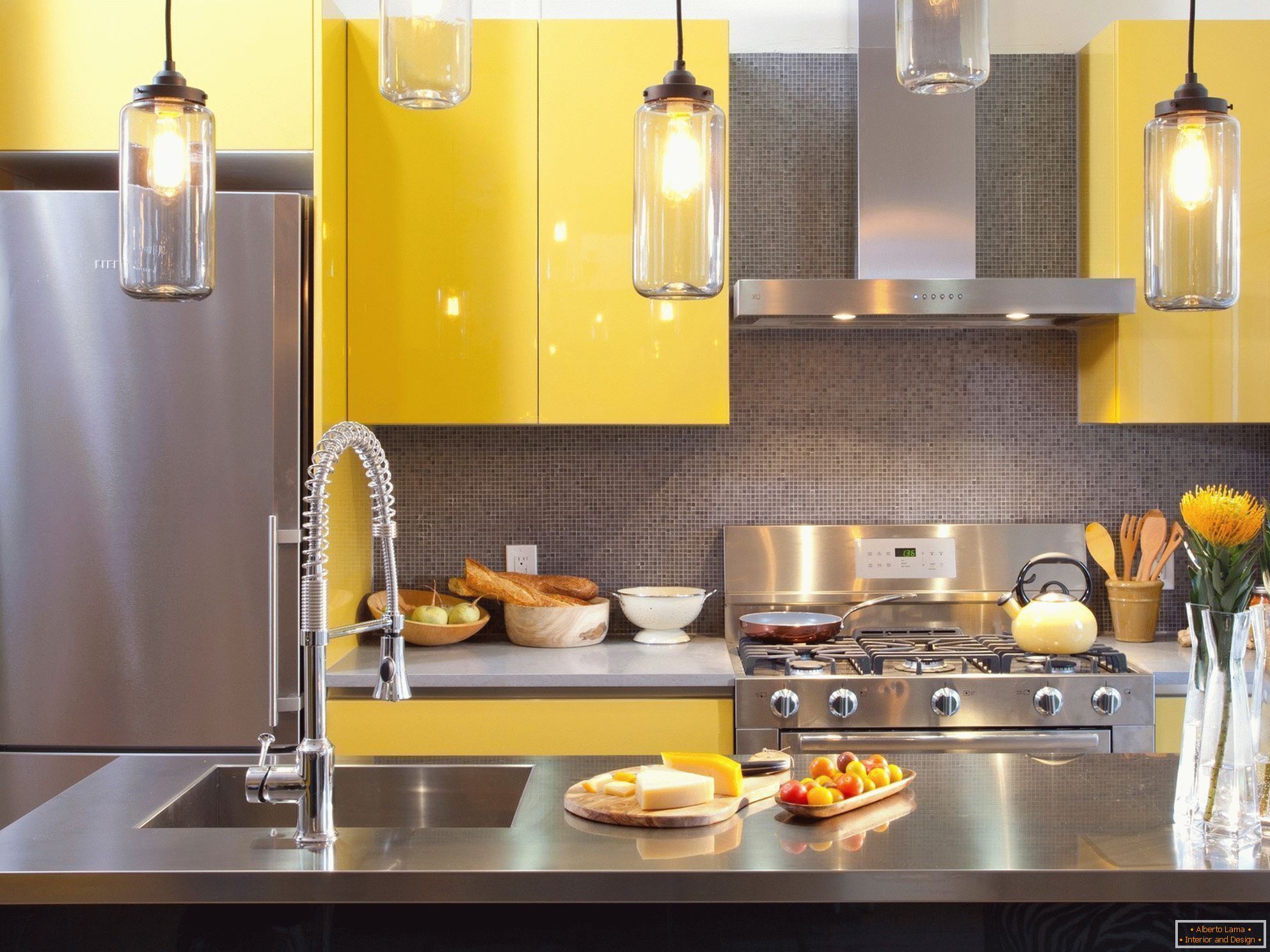 Kitchen with yellow furniture
