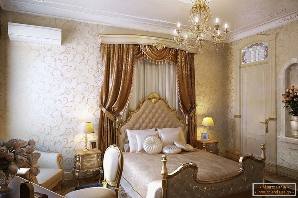 Golden in the interior of the bedroom