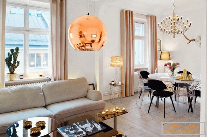 Interior of studio apartment in Scandinavian style